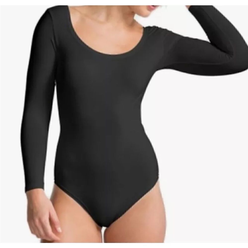 Spanx Bodysuit Women XL Black Long Sleeve Slimming Smoothing Scoop Neck Top